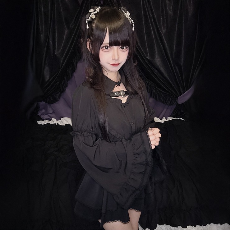 レディース ベルト付き姫袖ハートブラウス（majoretty／黒蜜レイナ