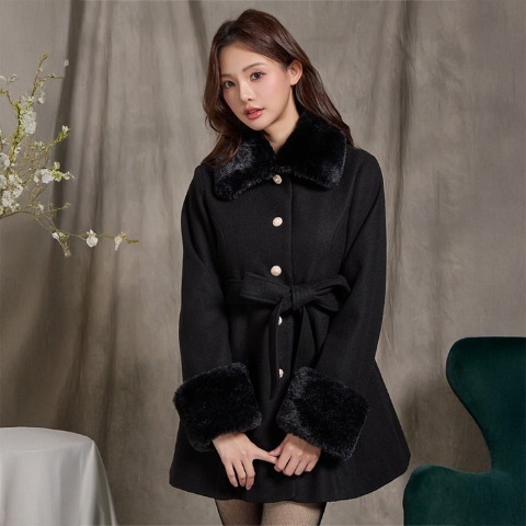 レディース　ファー付きリボンコート（Kim Sua.×CHIP CLIP）