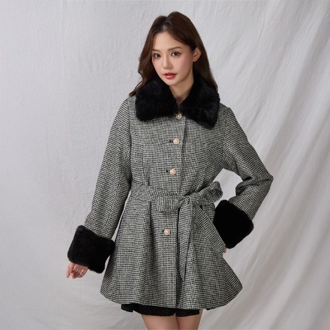 レディース　ファー付きリボンコート（Kim Sua.×CHIP CLIP）