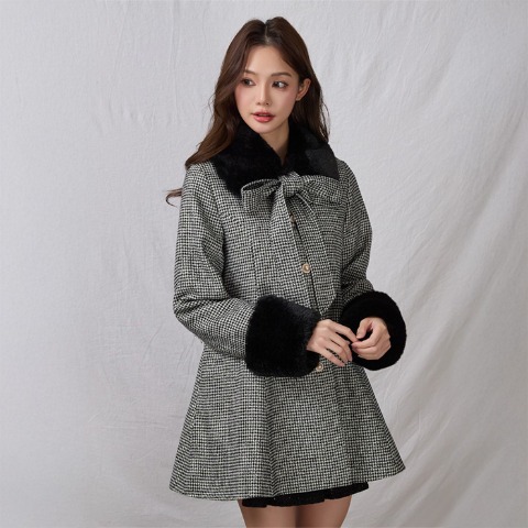 レディース　ファー付きリボンコート（Kim Sua.×CHIP CLIP）