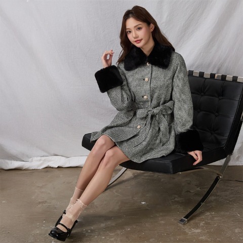 レディース　ファー付きリボンコート（Kim Sua.×CHIP CLIP）