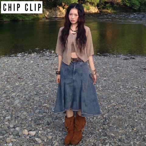 レディース　ベルト付デニムスカート（CHIP CLIP×はる）