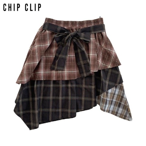 レディース　チェック切替スカート（CHIP CLIP×はる）