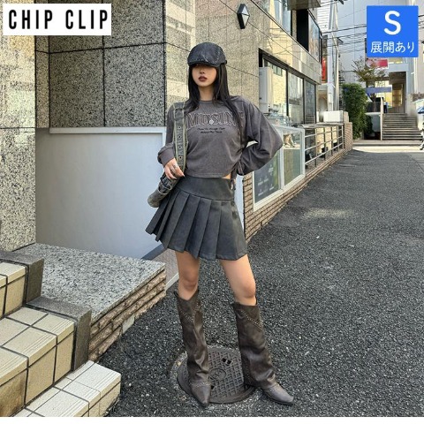 レディース　合皮プリーツスカート（CHIP CLIP×KsG）