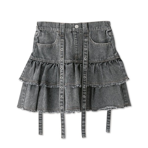 レディース【S～L】　デニムフリルミニスカート（CHIP CLIP）