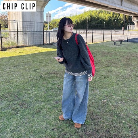 レディース　デニムワイドパンツ（CHIP CLIP×ぽんづ）
