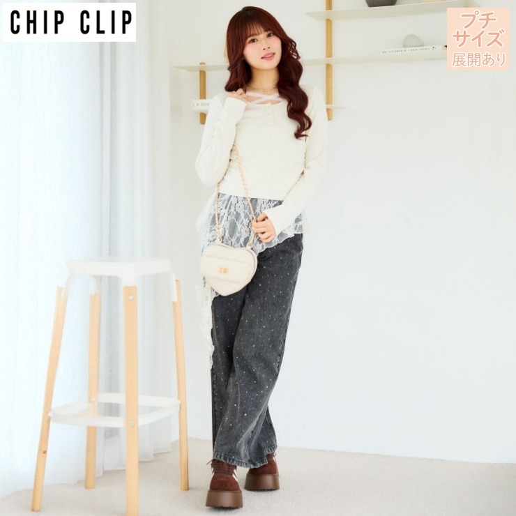 レディース【プチサイズ】 バックリボンデニムパンツ（CHIP CLIP