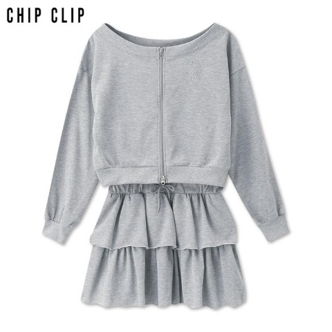 レディース　オフショルジッププルオーバー+スカートセット（CHIP CLIP）