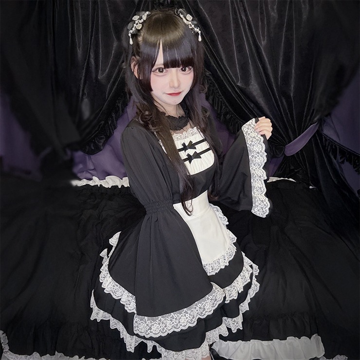 レディース エプロン付きメイド風ワンピース（majoretty／黒蜜レイナ