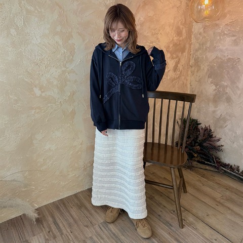 レディース　ボタニカル柄ジップパーカ（bleu et rose×remi）