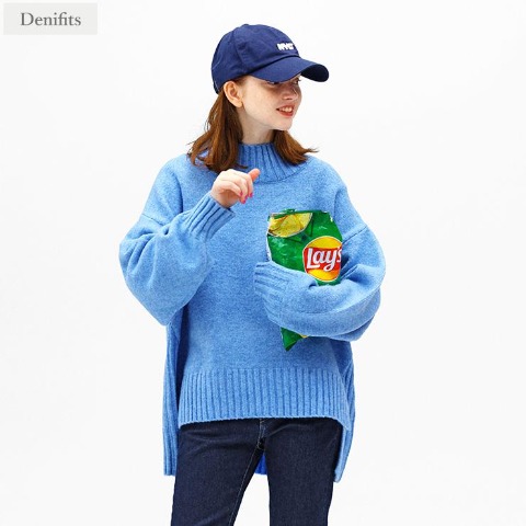 レディース　ハイネックニットプルオーバー（bleu et rose）
