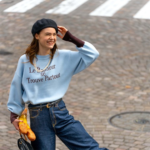 レディース　ニットプルオーバー（bleu et rose）