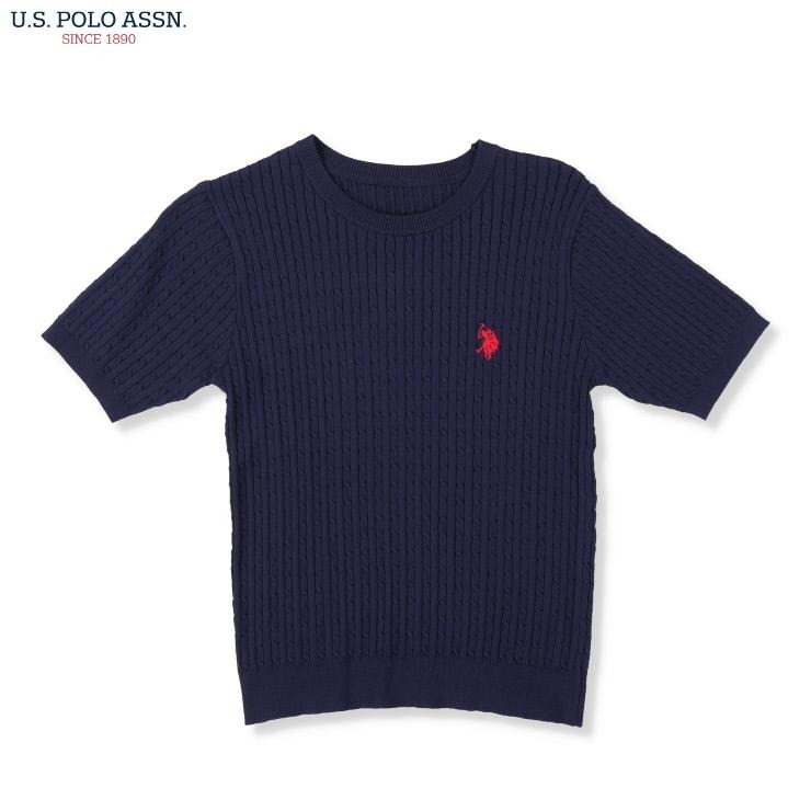 レディース ケーブル編みニットプルオーバー（bleu et rose／U.S.POLO 