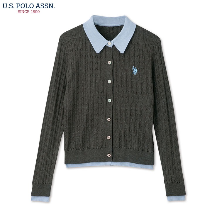 レディース 襟付配色ニットカーディガン（U.S. POLO ASSN.／bleu et