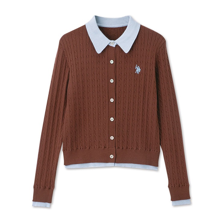 レディース 襟付配色ニットカーディガン（U.S. POLO ASSN.／bleu et