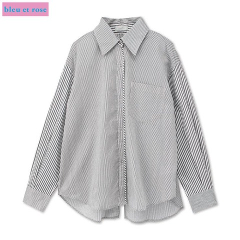 レディース　ストライプルーズシャツ（bleu et rose）