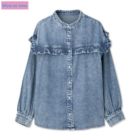 レディース　デニムフリルシャツ（bleu et rose）
