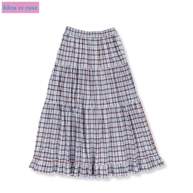 レディース サッカーチェックティアードスカート（bleu et rose