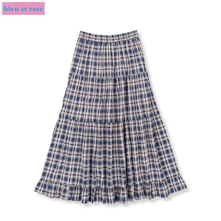 レディース サッカーチェックティアードスカート（bleu et rose