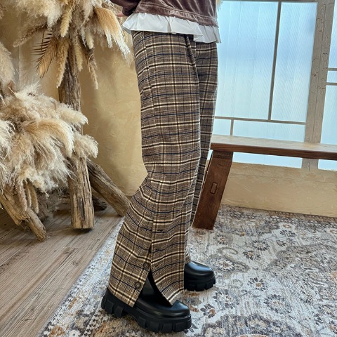 レディース　チェック柄タックパンツ（bleu et rose×remi）