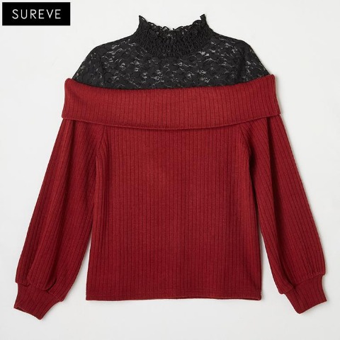 レディース　レース切替プルオーバー（SUREVE）