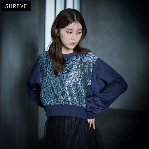 レディース　胸元ジャガードプルオーバー（SUREVE BLACK）