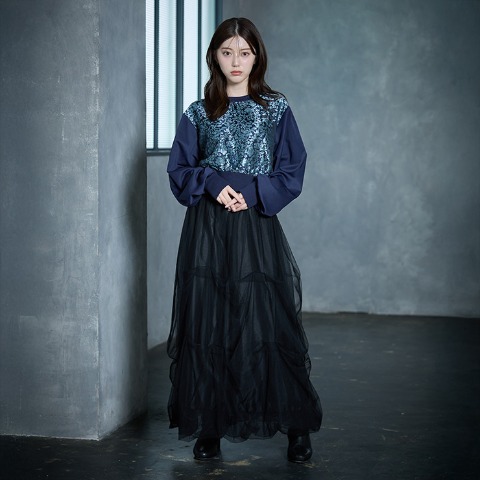 レディース　胸元ジャガードプルオーバー（SUREVE BLACK）