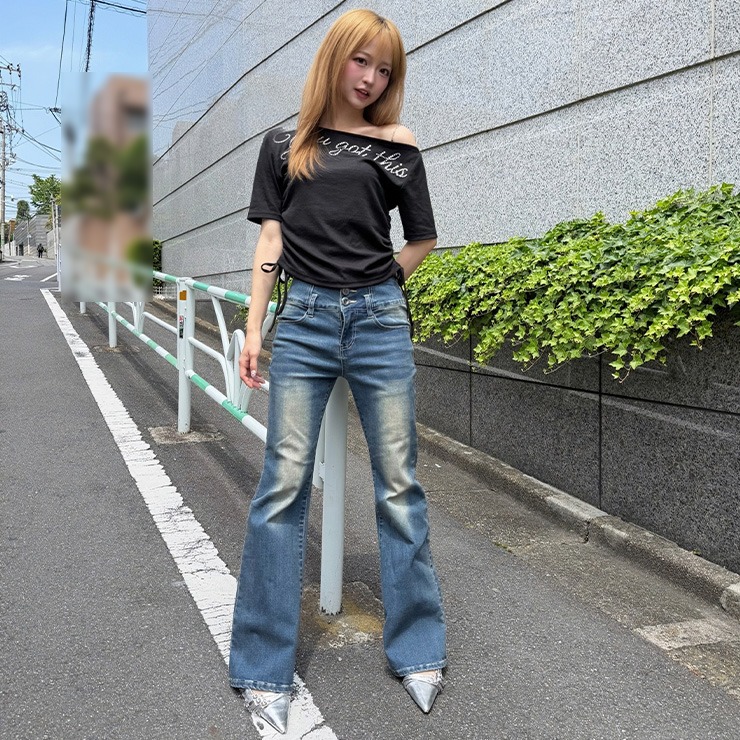 レディース ワンショルラインストーン肩チェーンプルオーバー（SUREVE