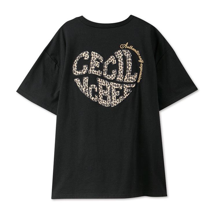 新品未開封品☆CECIL セシルマクビー◆ロゴ入り☆ハート型 クッション 黒 レディース バックヒョウ柄ハートロゴ使いTシャツ（CECIL McBEE×SUREVE