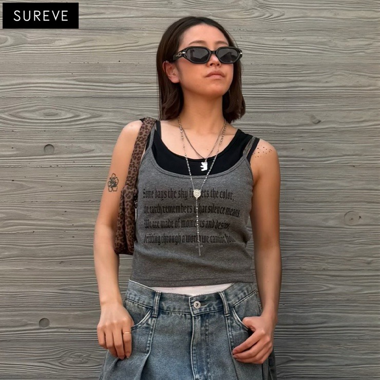 レディース レイヤードカップ付ロゴタンク（SUREVE・TikTok