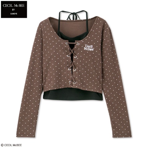 レディース　ドット柄ホルターネックレイヤードプルオーバー（CECIL McBEE×SUREVE）