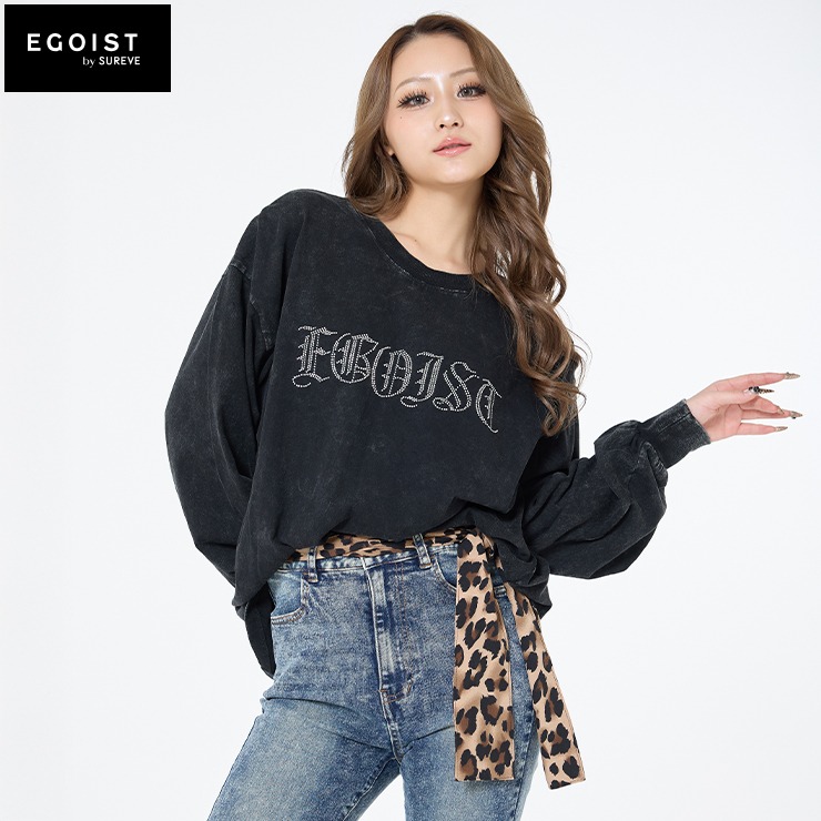 レディース ラインストーン使いピグメント加工Tシャツ（EGOIST×SUREVE