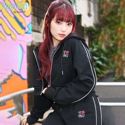 Nope girlセットアップ 黒 スウェット 正当 ジップアップ ストリート 