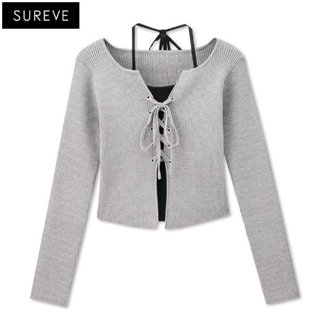 レディース　レースアップニットプルオーバー（SUREVE）