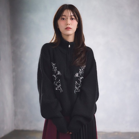 レディース　ハーフジップニットプルオーバー（SUREVE BLACK）