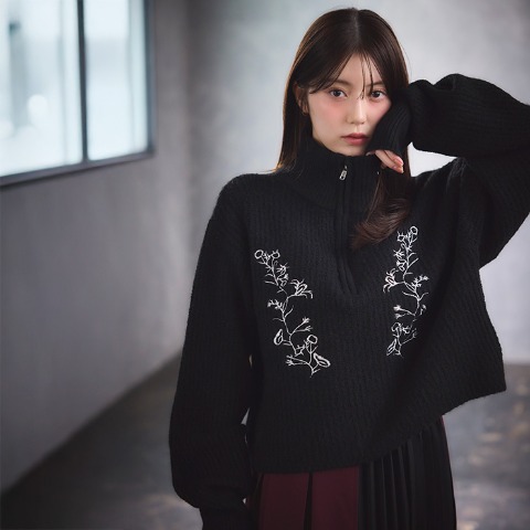 レディース　ハーフジップニットプルオーバー（SUREVE BLACK）