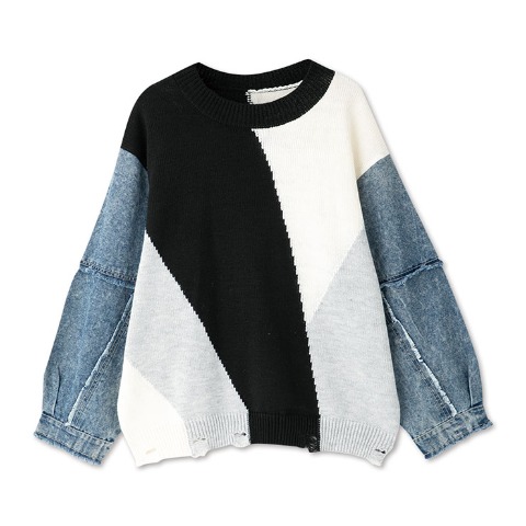 レディース　デニム切替ニットプルオーバー（SUREVE）