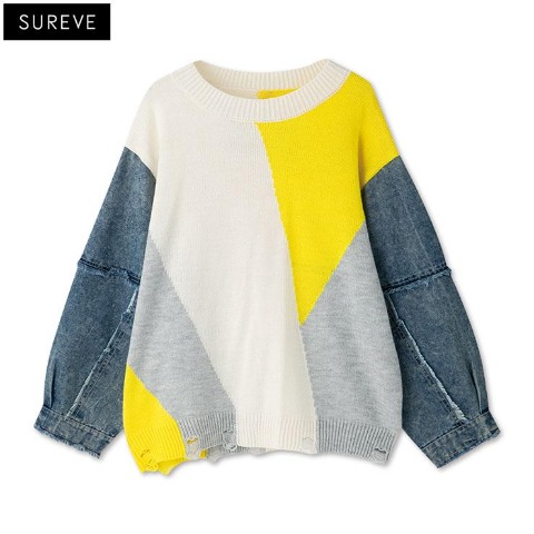 レディース　デニム切替ニットプルオーバー（SUREVE）