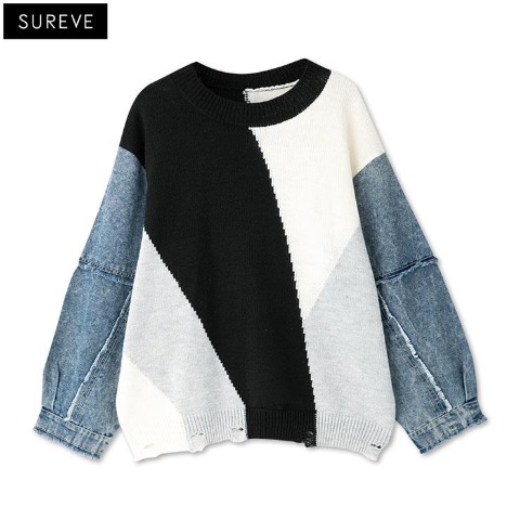 レディース　デニム切替ニットプルオーバー（SUREVE）