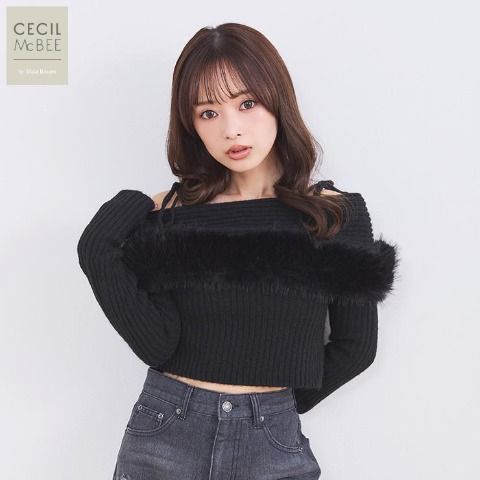 レディース　オフショルニットプルオーバー（CECIL McBEE×Vida Roseo） ブラック 213