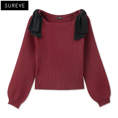 レディース　肩リボンニットプルオーバー（SUREVE）