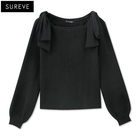 レディース　肩リボンニットプルオーバー（SUREVE）