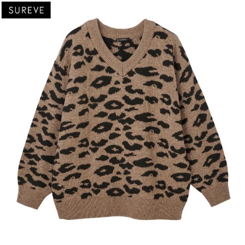 レディース　ヒョウ柄ニットプルオーバー (SUREVE）