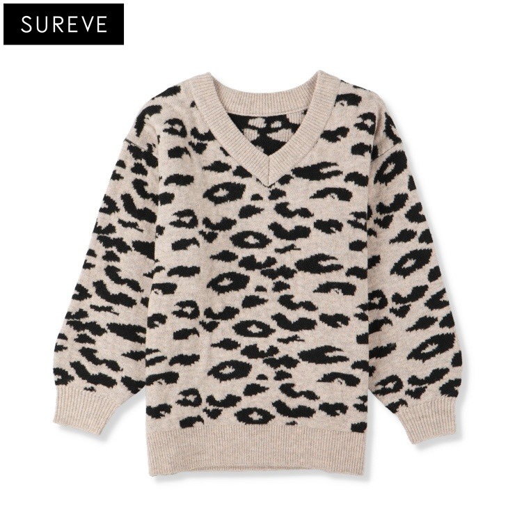 レディース ヒョウ柄ニットプルオーバー（SUREVE BLACK） | アベイル 