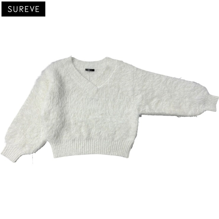 レディース Vネックラメシャギーニットプルオーバー（SUREVE