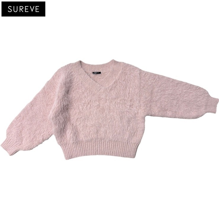 レディース Vネックラメシャギーニットプルオーバー（SUREVE