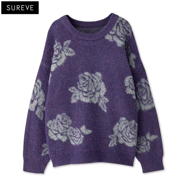 レディース ローズ柄シャギーニット（SUREVE BLACK） | アベイル