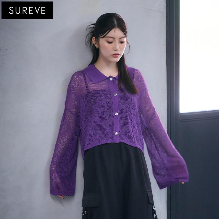 レディース 花柄メッシュカーディガン（SUREVE BLACK） | アベイル