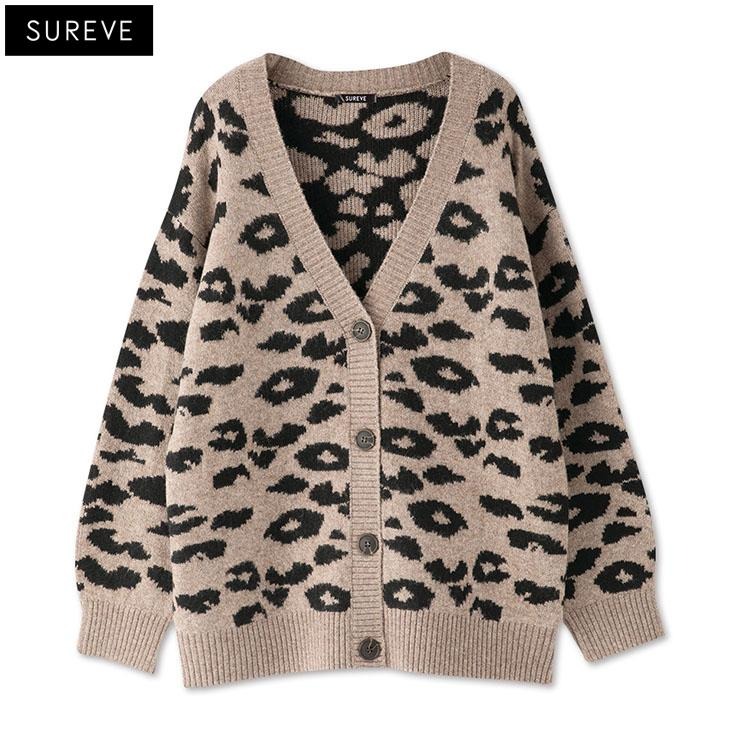 レディース ヒョウ柄ニットカーディガン（SUREVE BLACK） | アベイル