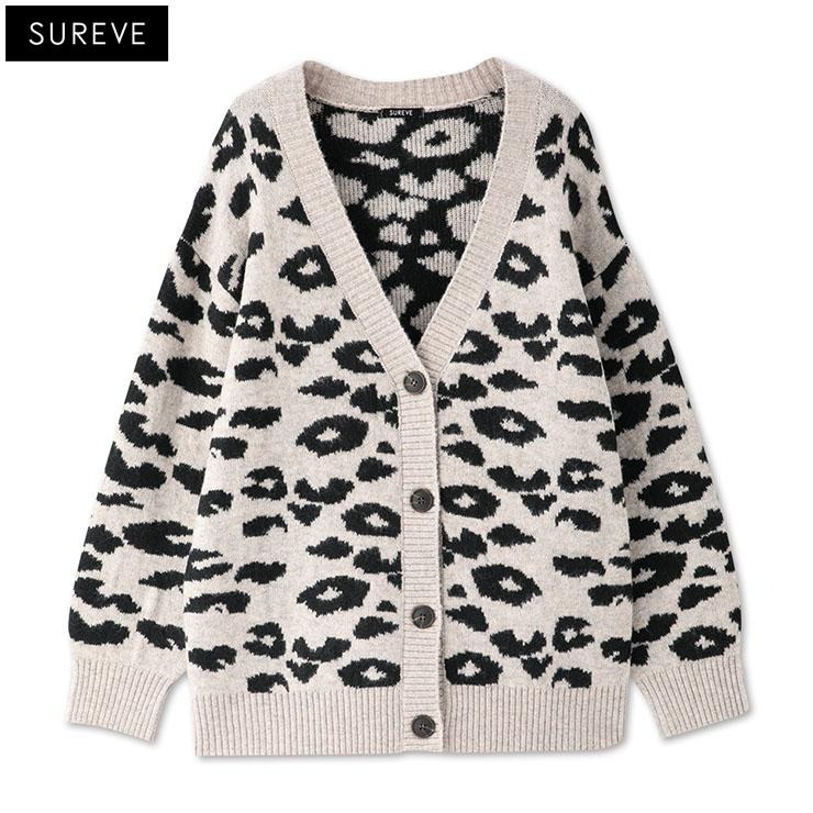 レディース ヒョウ柄ニットカーディガン（SUREVE BLACK） | アベイル
